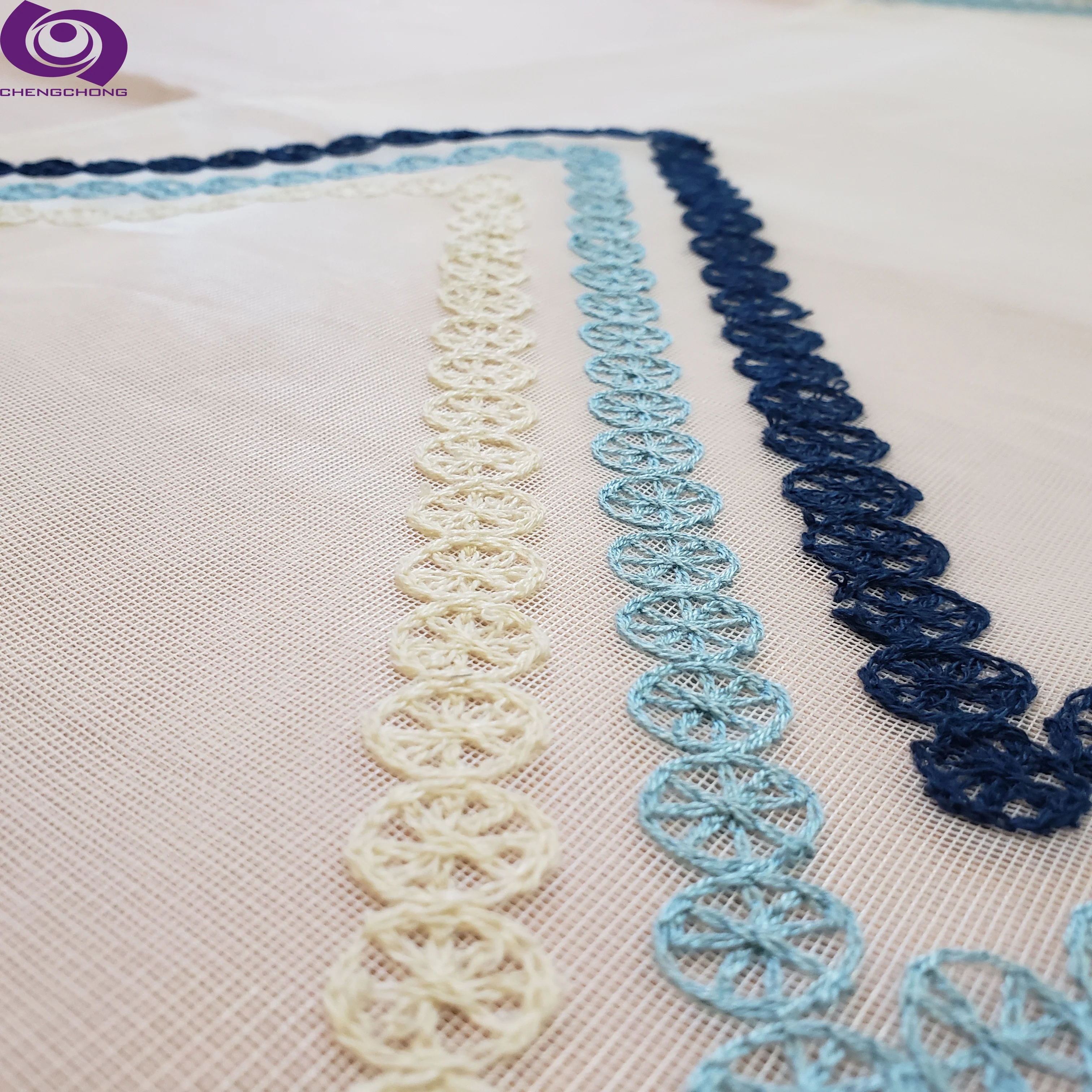 Wholesale 100% Polyester  Fashion  Mesh  chain yarn   Embroidery  Curtain Fabric