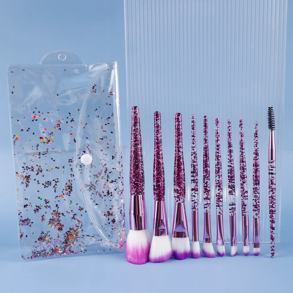 Custom Logo Soft Hair Wholesale Quicksand Clear Handle Crystal Makeup Brush Sets with bag