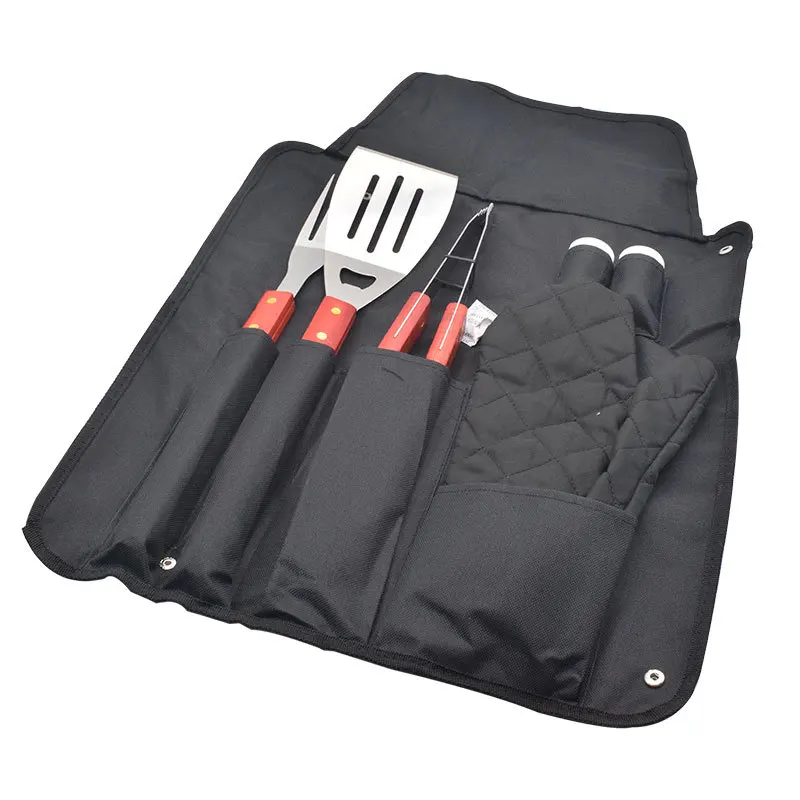 Chefs Kitchen 7-Piece BBQ Grill Tool Set With Apron and Utensil Set bbq tongs fork  custom logo