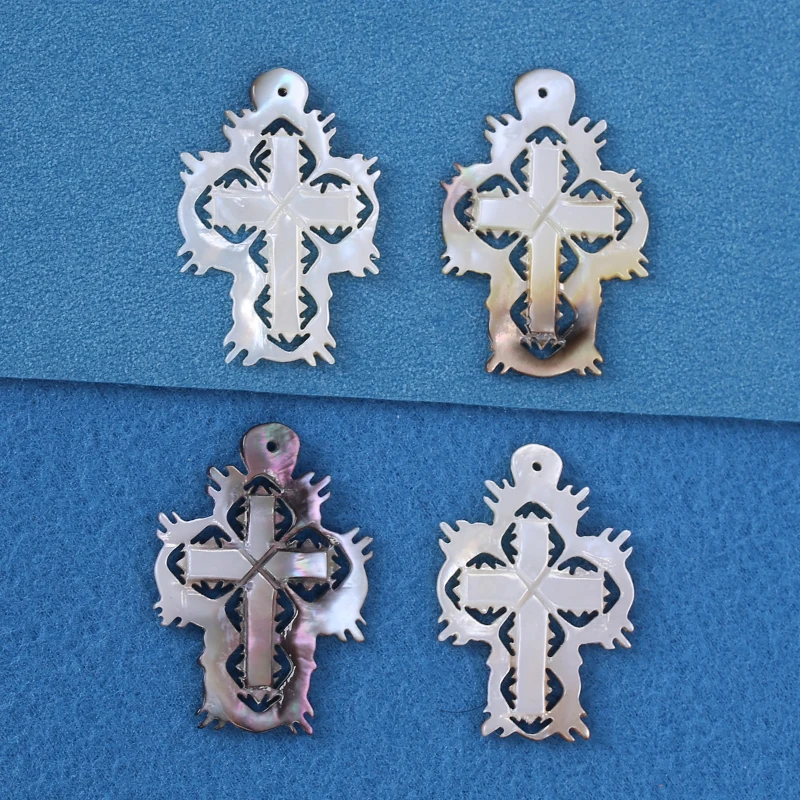 Wholesale natural shell flat cross shape nacre 33 * 22 mm DIY high-end clothing accessories pendant