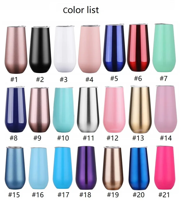 Stainless Steel Stemless Champagne Flutes Wine Tumbler Double Insulated 6oz Unbreakable Cocktail Cups