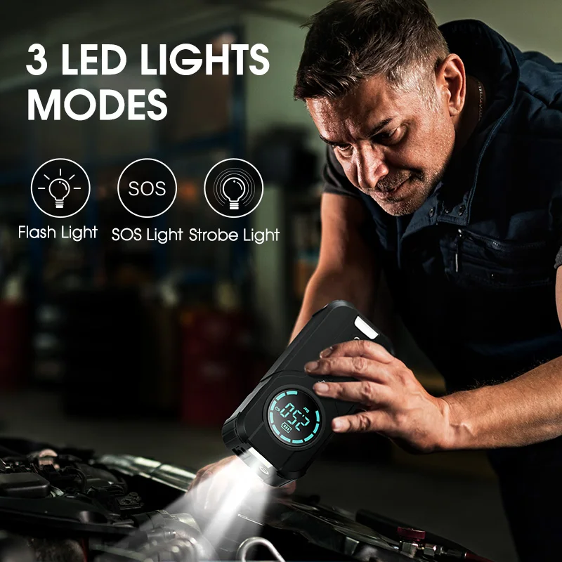 Portable 10000mAh Mini Jump Starter with 12V Car Power Bank 2000a Peak Current Air Compressor Booster Charger for Vehicle Start