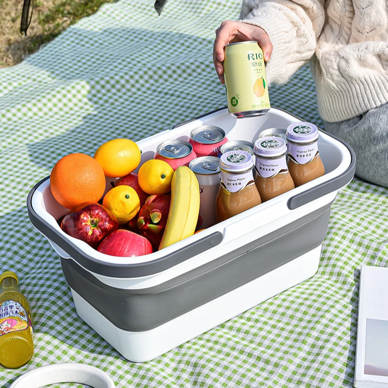 2023 New Outdoor Picnic Basket With Cover Food Drink Fruit Storage Container Portable Folding Picnic Basket