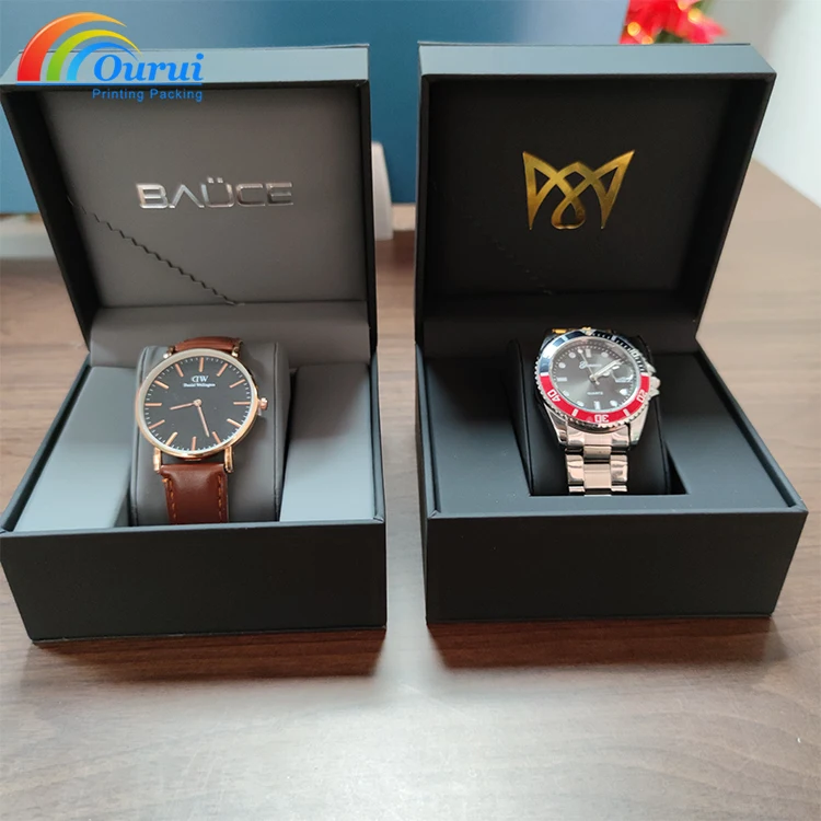 Factory direct PU velvet leather custom lined genuine leather edging gold stamping display luxury watch box