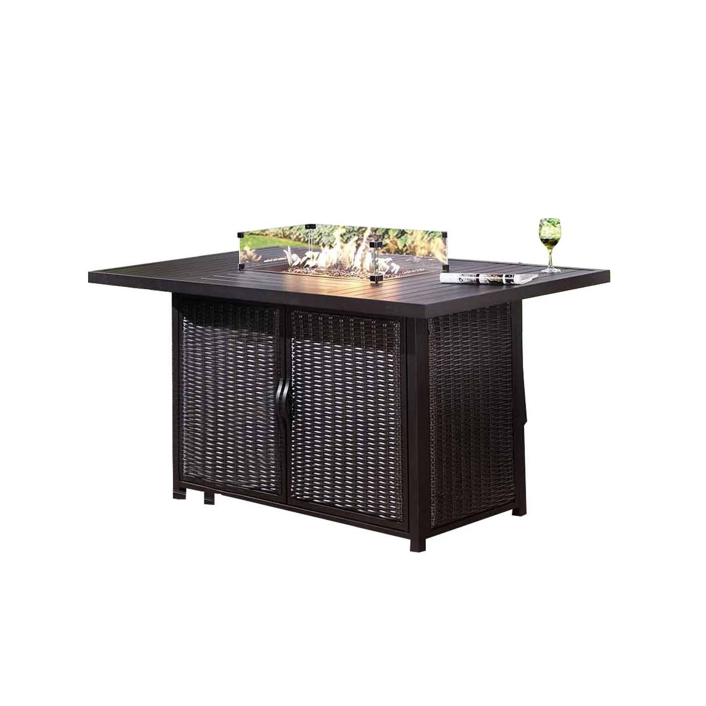 
5 Pieces Cushion Aluminum All Weather PE Rattan Wickers Patio Outdoor Garden Furniture Fire Pits Bar Table Set with ETL 