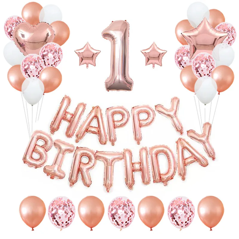 
Ballon Helium Happy Birthday Balloon 1 Year Baby Girls Birthday Party Decorations Baby Girl Birthday Color Theme 