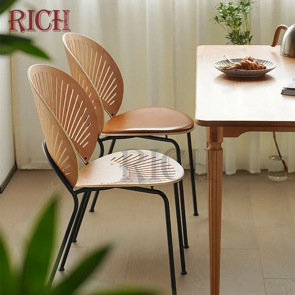 Nordic Style Scandinavian beech wood bistro dining chairs curved wood chairs modern unique shape dinning chairs in wood