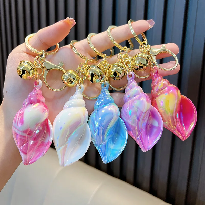 Personalized Car Key Accessories School Bag Backpack Pendants Plating Large Conch Key Chain Colorful Acrylic Shell Conch Keyring