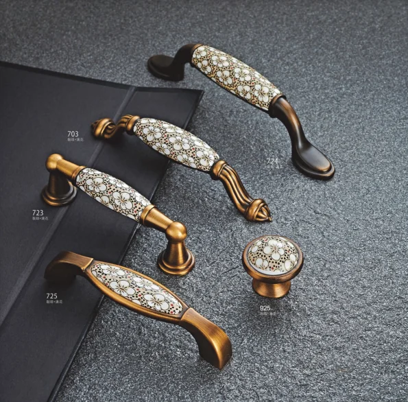 Vintage ceramic ancient style zinc furniture handles porcelain brass copper cabinet cupboard drawer handles