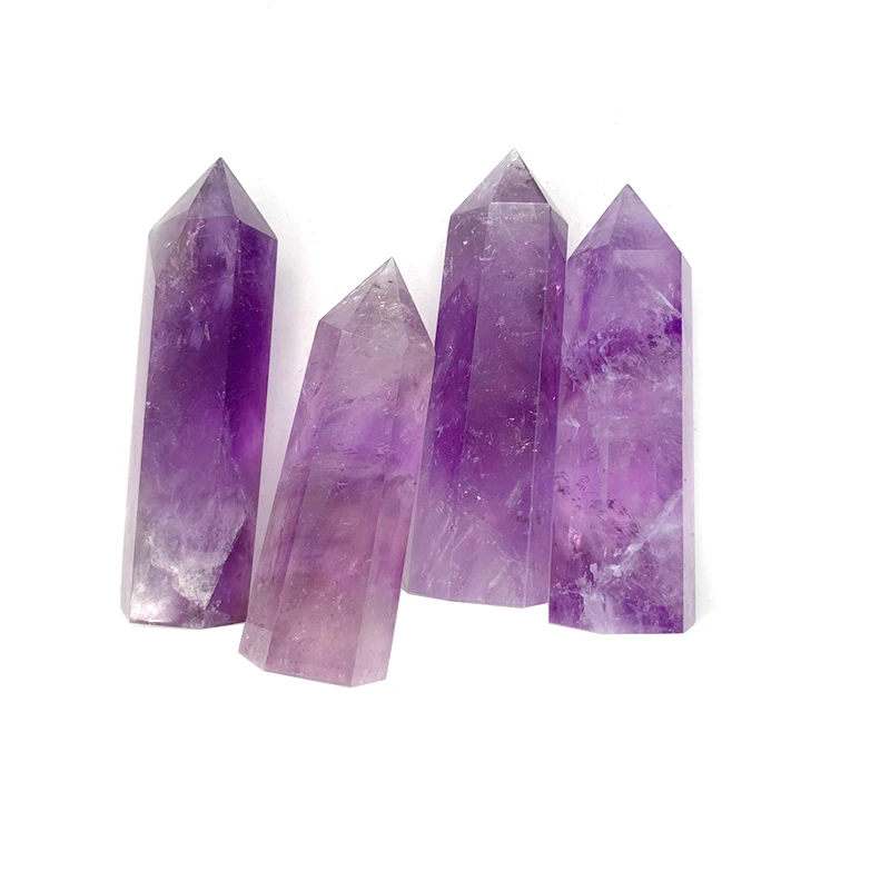 Natural Amethyst Healing Crystal Energy Pillar Original Stone Ornament Single pointed hexagonal prism