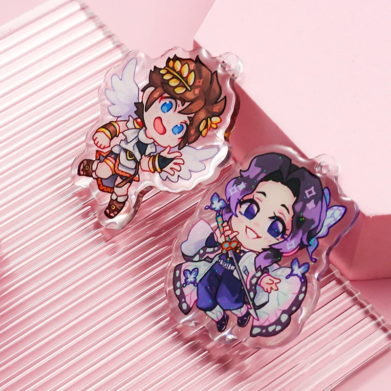 Juno creative double sided keychain laser cut anime Holographic holo rainbow glitter epoxy  clear custom Acrylic Charm