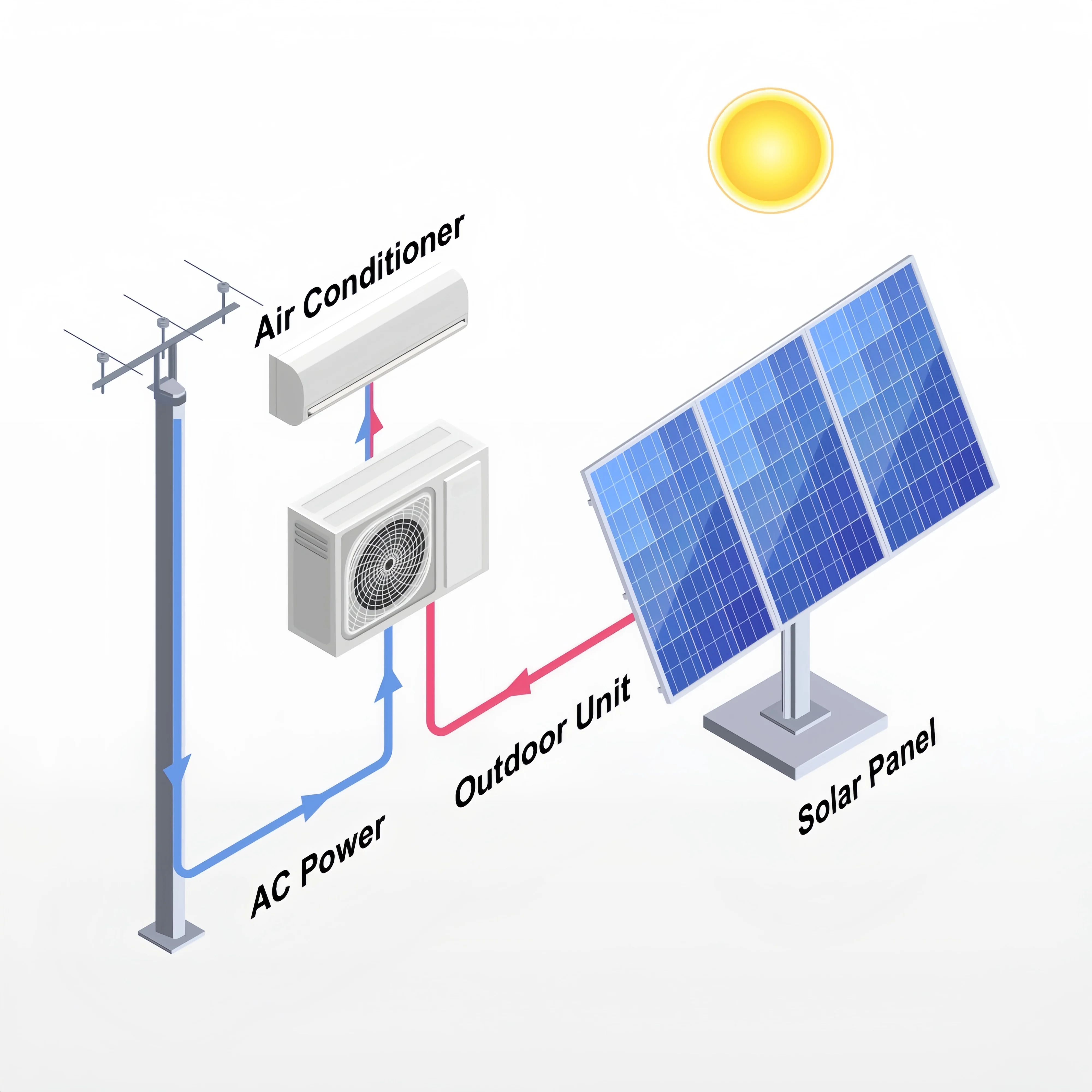 Commercial deye Hybrid off Grid Acdc Greenhouse 2 0.5ton Heat Powered Inverter Solar Panel air Conditioner Price