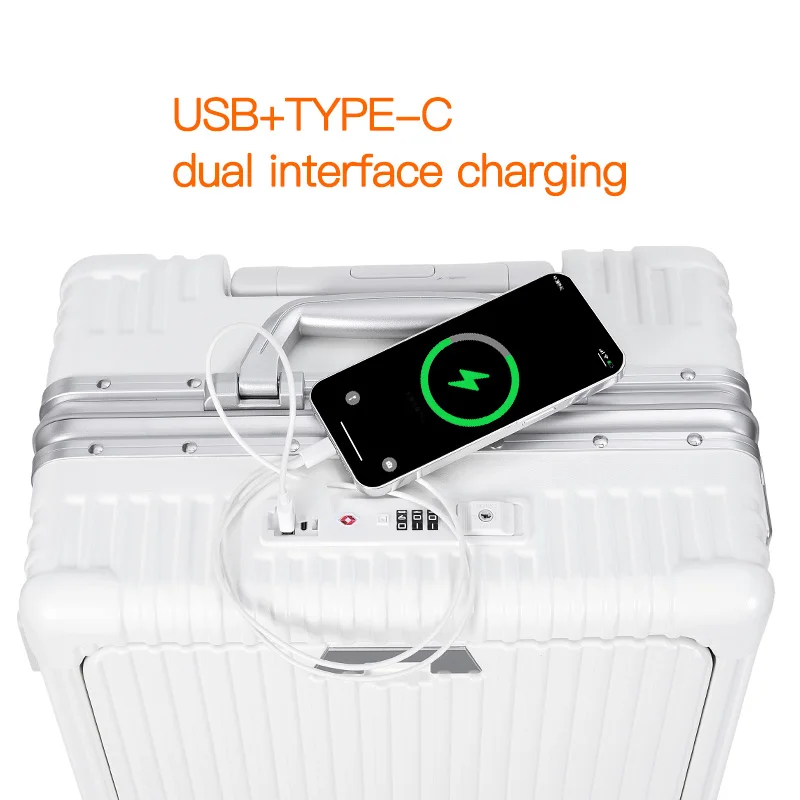 PC aluminum frame 18/20/24 inch luggage with durable new design, multifunctional front opening travel bag, Chinese manufacturer