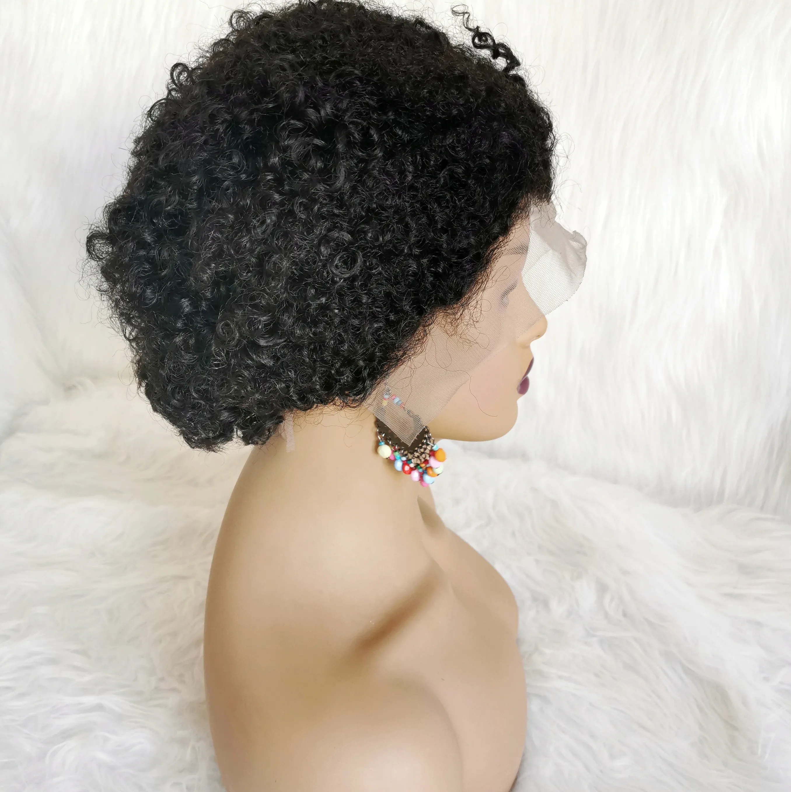 Cheap curly  pixie cut wig human hair virgin remy Brazilian human hair wigs pixie curly short lace front wig