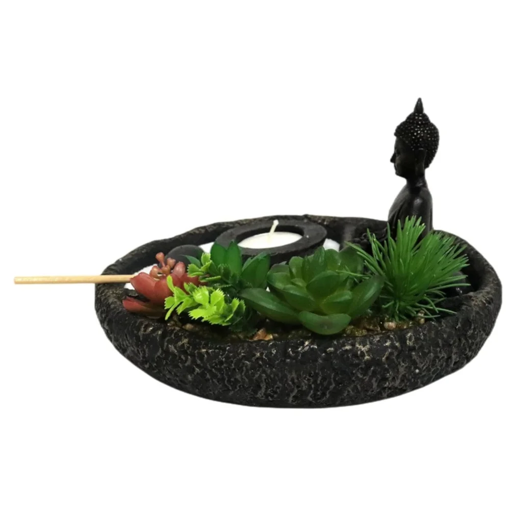 Zen Garden Desk Kit 8x8 Inches Tray Natural Sand Lotus Buddha Figures Rake Japanese Mini Meditation Decor Resin Crafts Gift