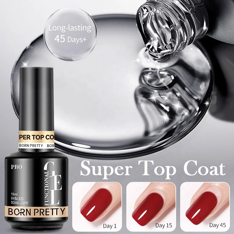 BORN PRETTY PRO High Glossy Shiny Long Lasting Gel Top Coat Nail Polish 15ml OEM Custom Logo No Wipe Clear Gel Base and Top Coat