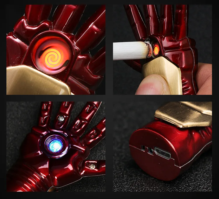 Новый стиль 3D Marvel Железный человек в форме руки металлический Usb подзарядка Электронная зажигалка для спички оптом