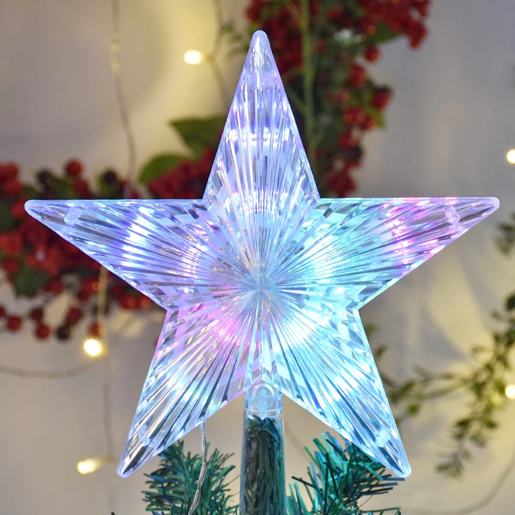 New Christmas tree top decoration acrylic five-pointed star transparent LED acrylic tree top star