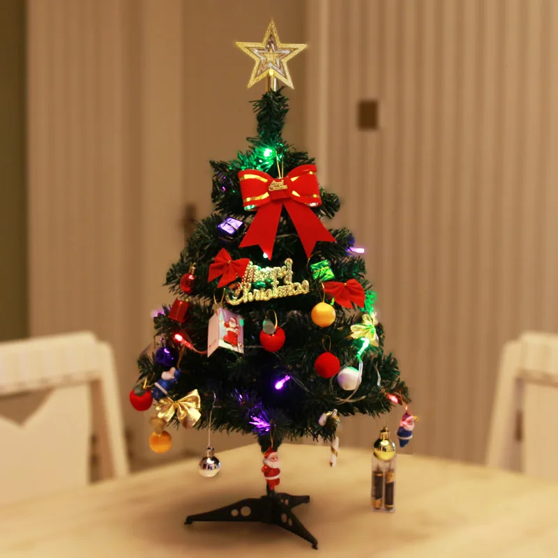 Wholesale Xmas Ornaments 60CM Small Artificial Prelit Christmas Tree with Led Lights Decoration Ball