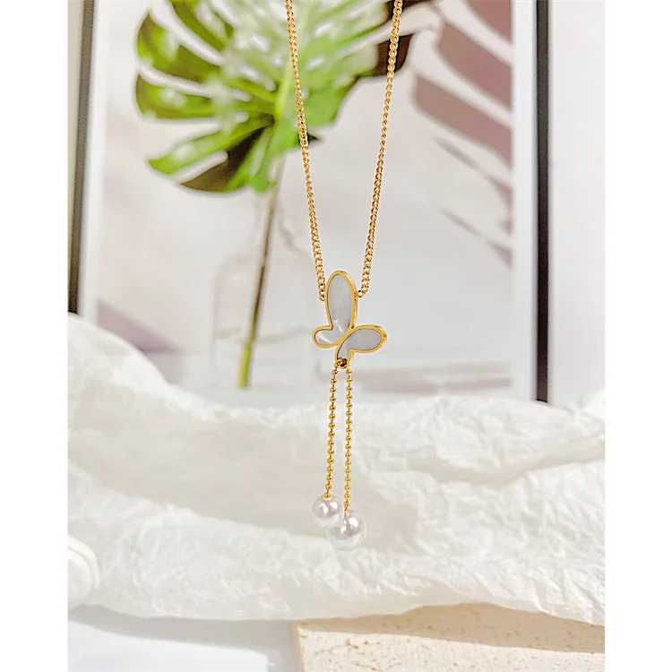 Wholesale Pearl and butterfly Necklace customized collar fashion jewelry stainless steel Necklace
