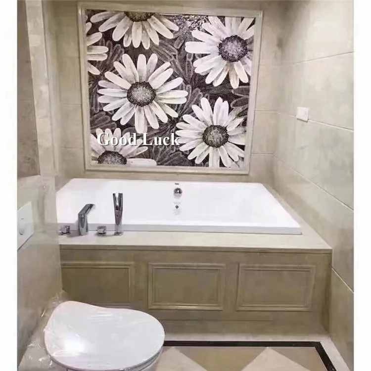 Fashion Living Room Flower Handcut Glass Wall Mural Panel