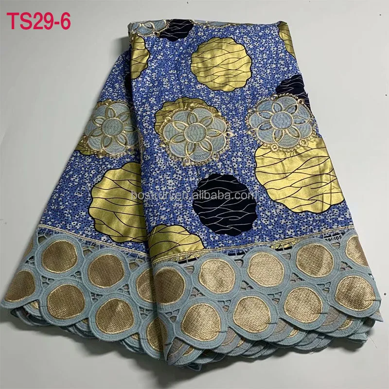TS29 восковая вышивка brode нигерийская Водорастворимая кружевная ткань Высокое качество 6 ярдов Хлопок Анкара Африканское восковое кружево с принтом