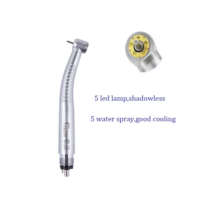 Vigor Dental Equipment High speed Shadowless 5 LED Hand Drill Dental Handpieces 5 water spray