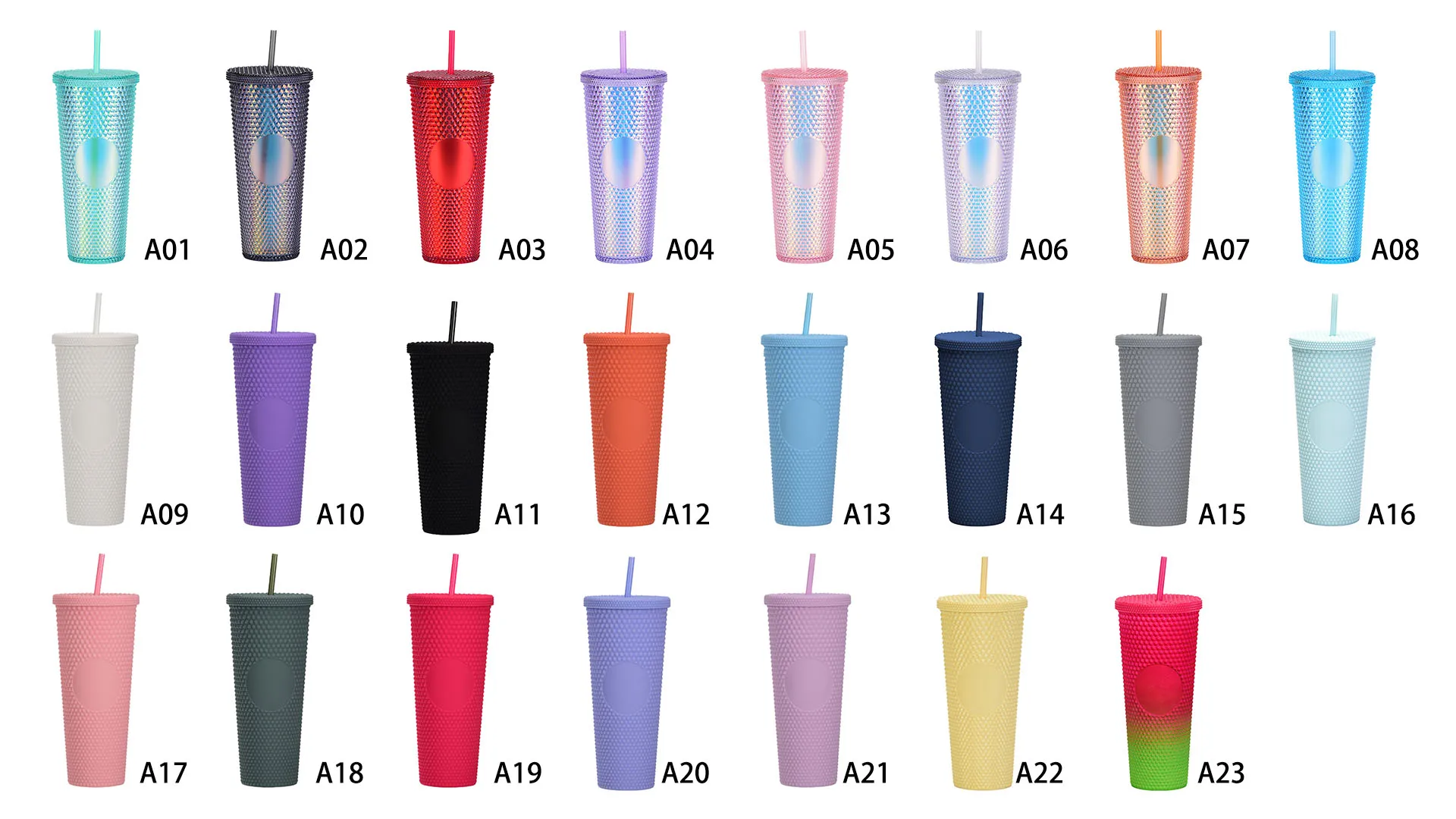 Hot sale 24OZ Double Wall acrylic reusable cup Light Blue Purple Black Matte plastic studded tumbler with straw