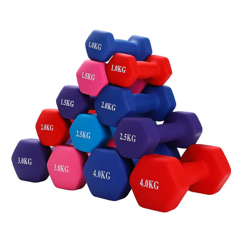 colorful dip plastic dumbbells 1kg to 10kg little free weight dumbbell set cast iron dumbbell set