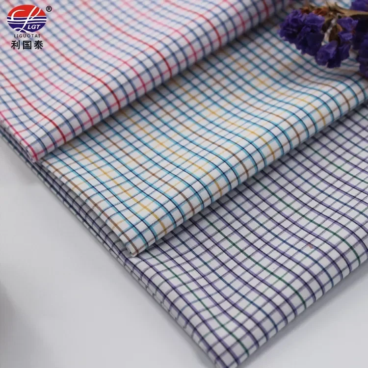 Dyed Plaid Shirt Fabric for Garment Quality Check Dobby Pattern Organic Bamboo Fiber Blends Fabric Woven Yarn Microfiber 50*50