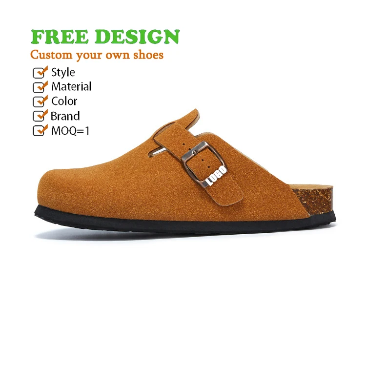 Unisex Soft Clog Suede Leather Antislip Sole Slippers Mules Custom Cork Clog Slippers for Men Anti-Slippery Garden Sandals