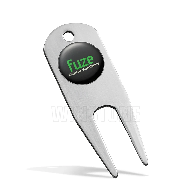 Custom stainless steel golf divot repair tool with enamel logo for golf club promotion