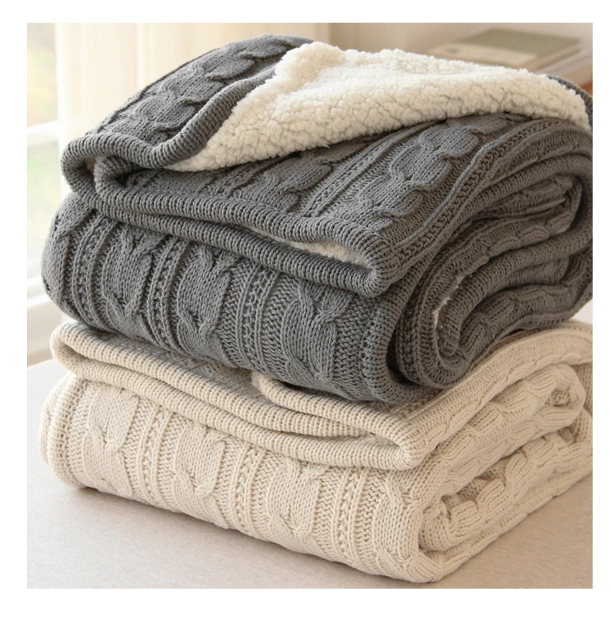 50*70 inch acrylic cable knit sherpa throw blanket thick soft big cozy knitted fleece blanket for couch bed sofa