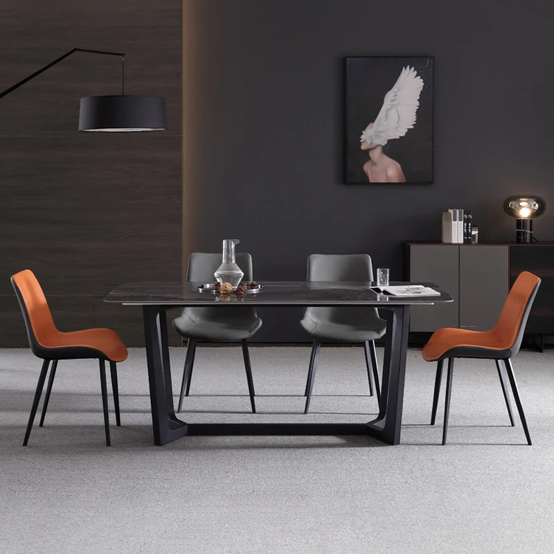 Light Luxury Style Rectangular Italian-style Glossy Rock Slab Dining Table