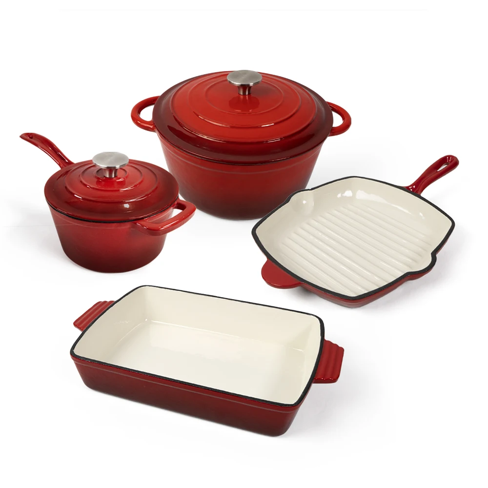 High Quality Home Kitchen Non Stick Frying Pan Cookware Cooking Pot Sets Enamel Cast Iron Cookware Sets