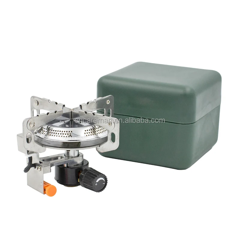 3500w Mini Integrated Camping Gas Stove, Pocket Compact Hiking Gas Burner Cooker w/Green Plastic Carry Case Big/Large Fire Plate