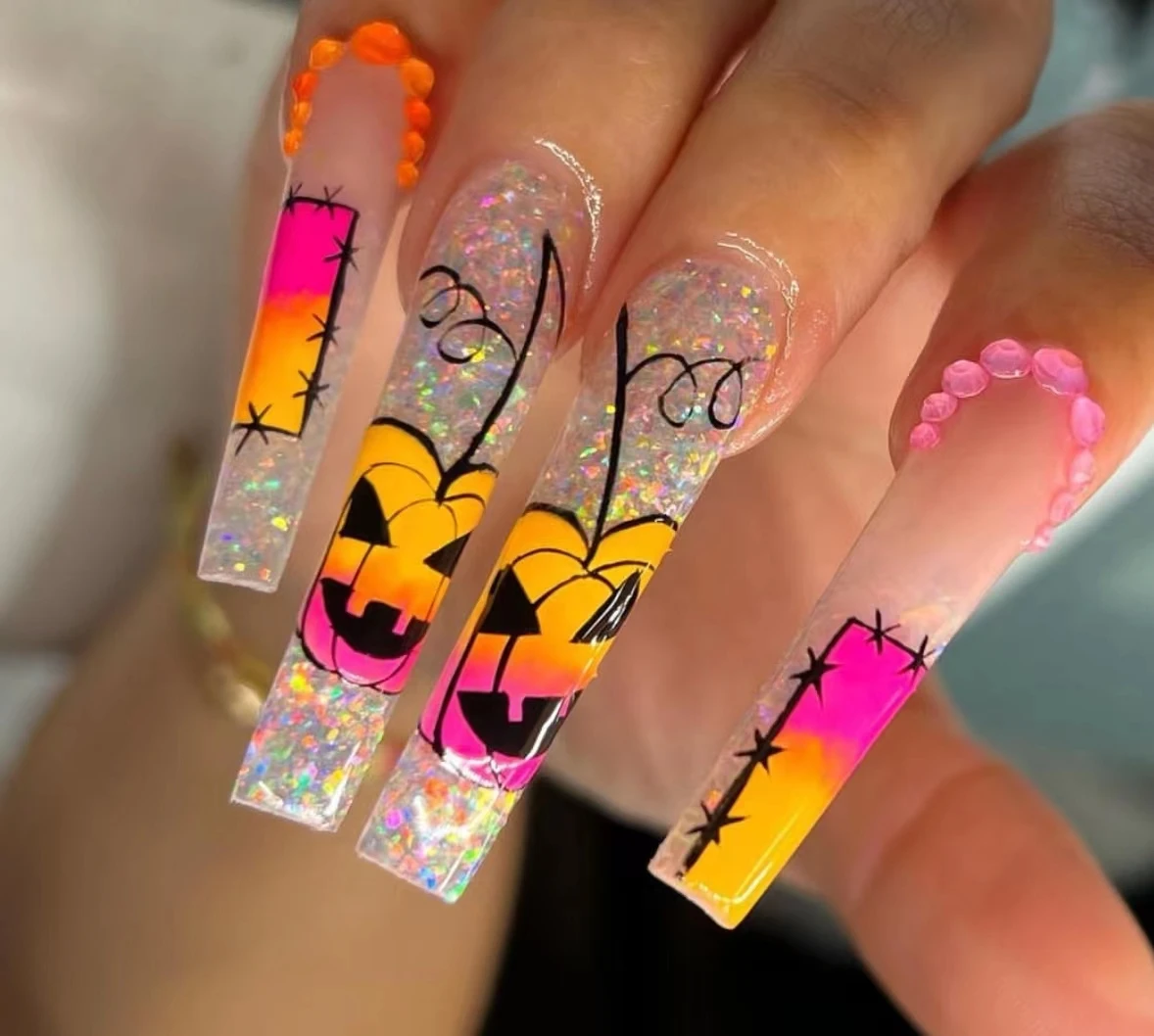 Snowflake Gold Foil Butterfly Rhinestone Artificial Fingernails Ballerina Coffin Halloween Acrylic Luxury Press On Nail