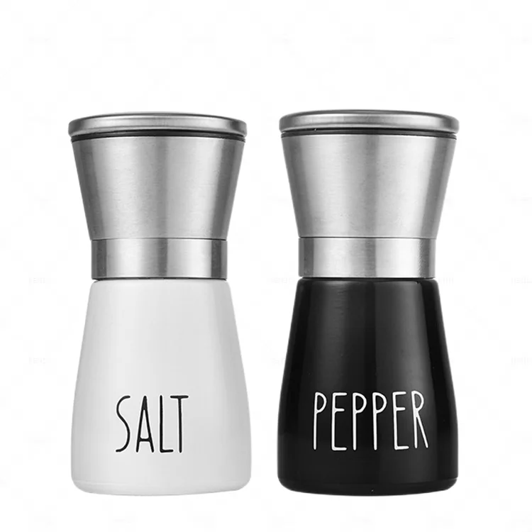 2022 New design Kitchen Manual Glass Salt Pepper Mill set Grinder Spice Bottle Jar with Stainless Steel Lid