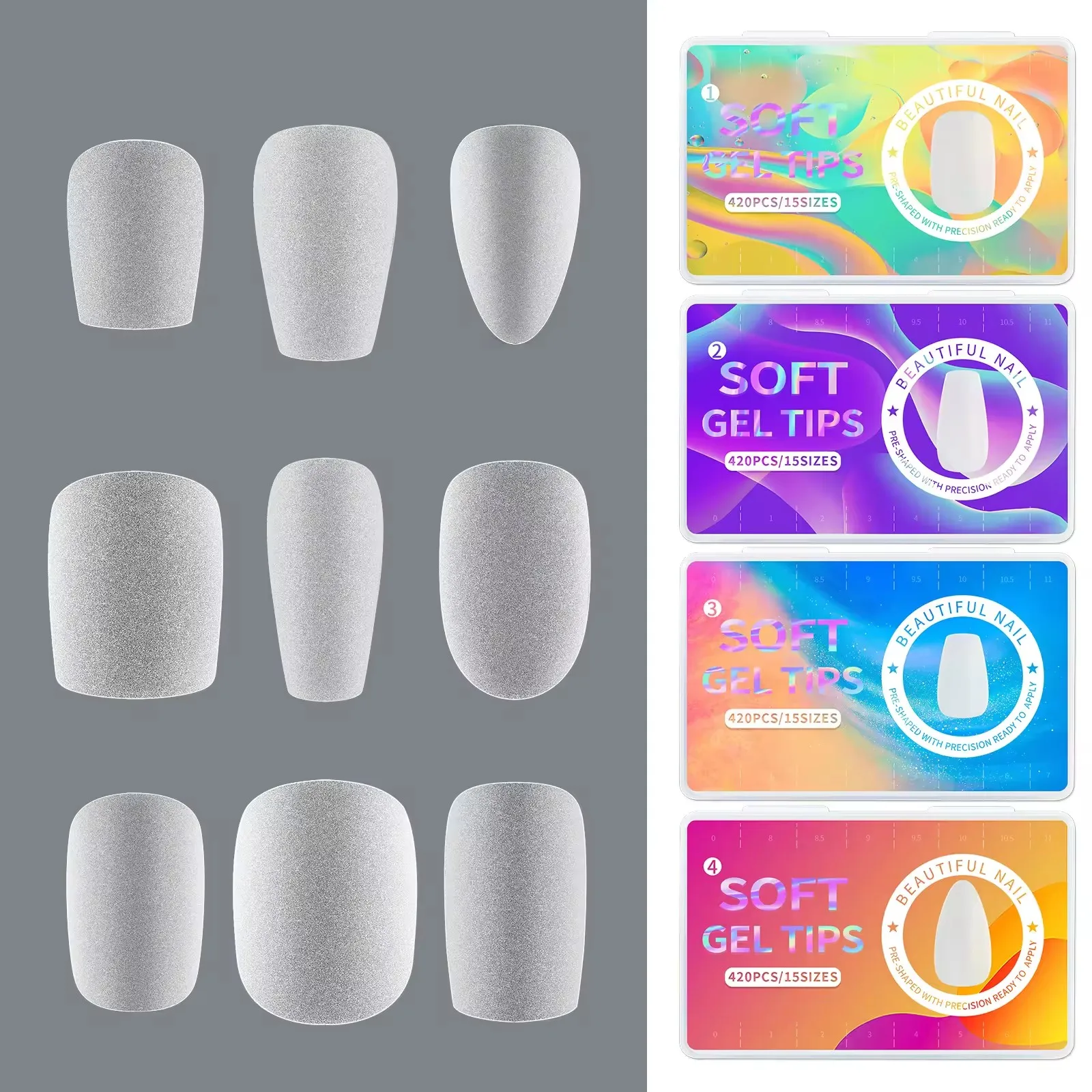 High Quality Gel X Nail Tips Extension Customize Logo Ballerina Coffin Almond Square Soft Gel Tips For Fingers