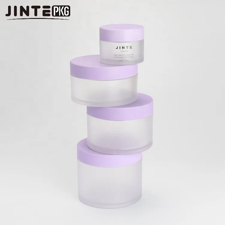 Wholesale Sweet Packaging Container 5g 10g 15g 30g 50g Frosted Jar 1oz with Matte Purple lids for Lip Scrub Acrylic Powder