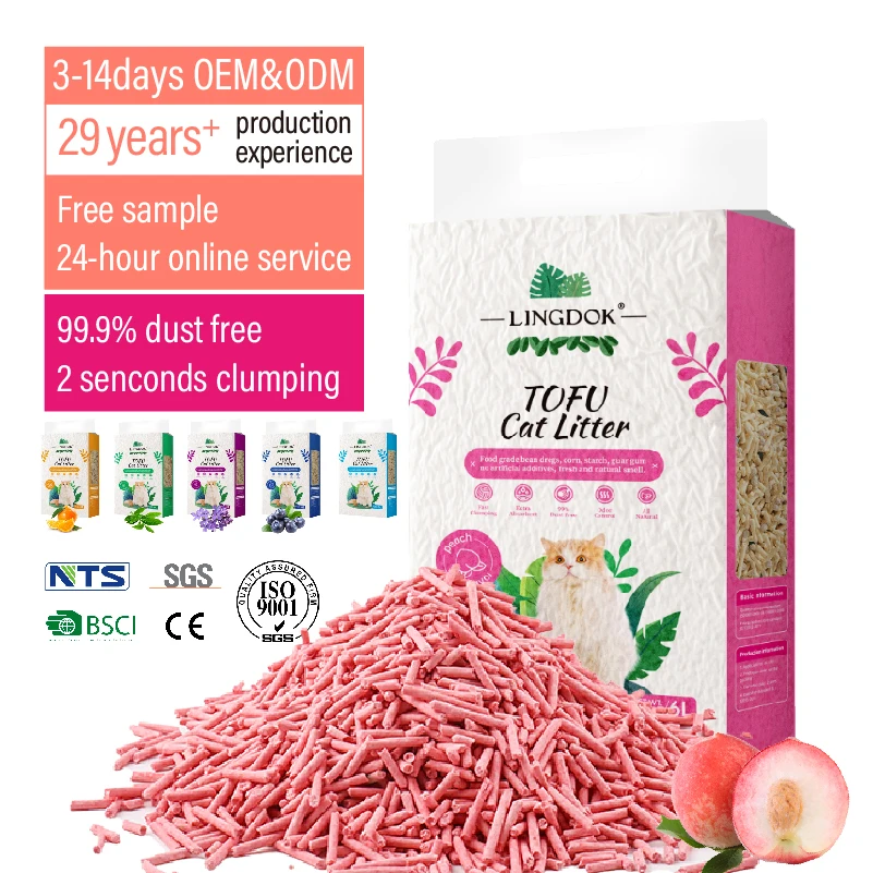 Wholesale 3 Flavors Natural Plant fast clumping Tofu Cat Litter Premium Bean Curd Flushable Cat Litter sand For Toilet