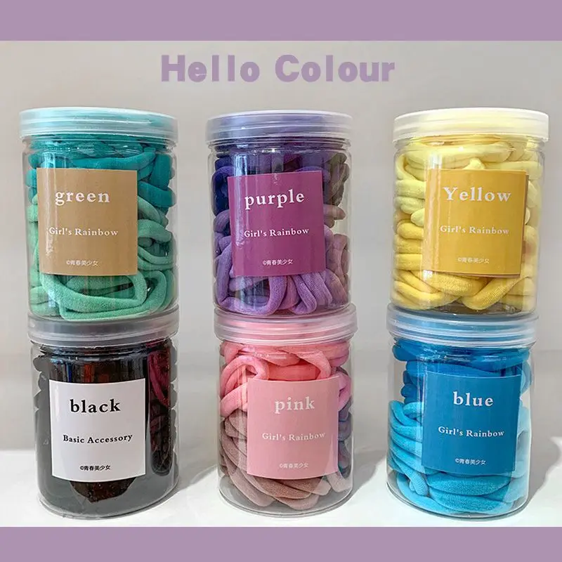 In Stock! 50pcs/box Fashion Colorful Rubber Korean Elastic Hair Ring Hair Ties Elastic Hair Band For Women