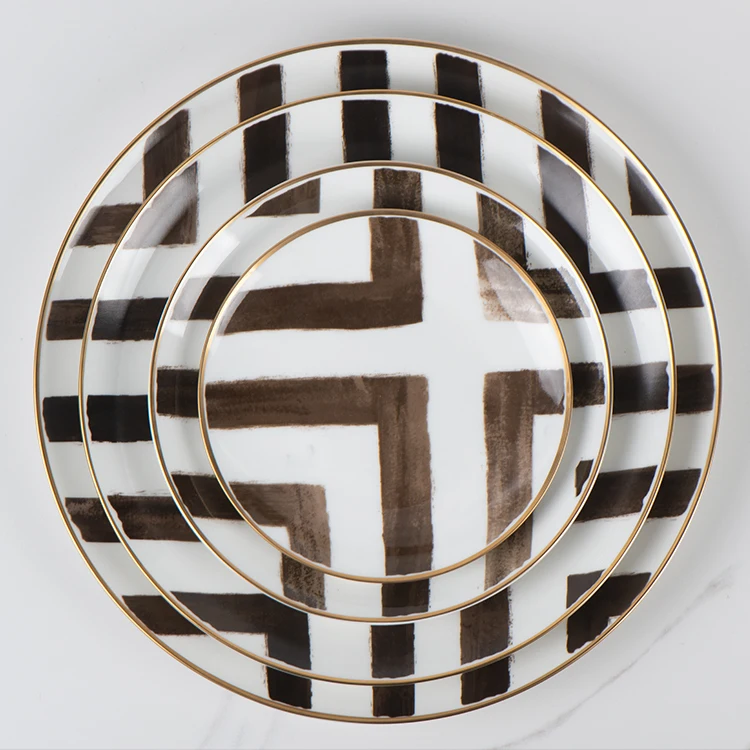 black crossroad design charger plate high grade bone china plates set for wholesale