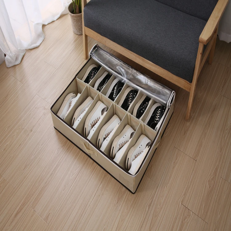 Clothes Blankets Zippered Storage Bag Fits 12 Pairs Each UnderBed Shoe Storage Organizer with Adjustable Dividers