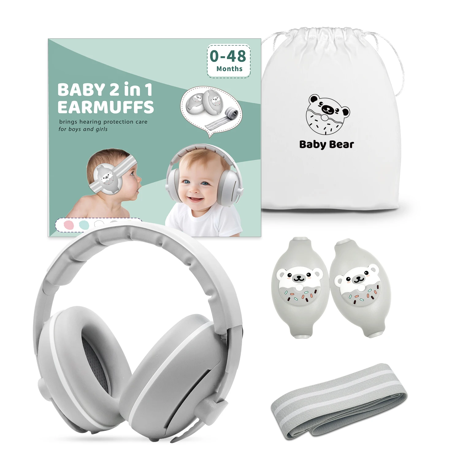 2 in 1 Convertible Design CE 352-1 ANSI Ear Muff 0-36 Months Noise Reduction Baby Ear Hearing Protection Earmuffs