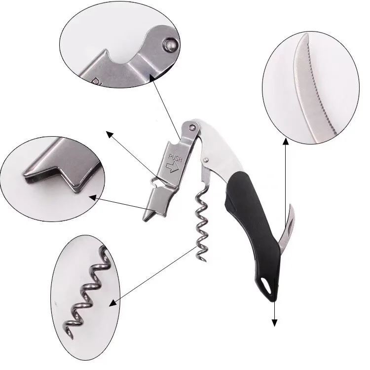 WELLFLYER BO-002-17 Creative Black ABS Handle Corkscrew Stainless Steel Bottle Opener Professional Wine Opener