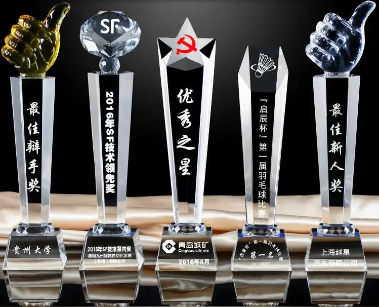 ADL Cheap Crystal Badminton Trophy Custom Crystal Trophy Award Crystal Football Trophy