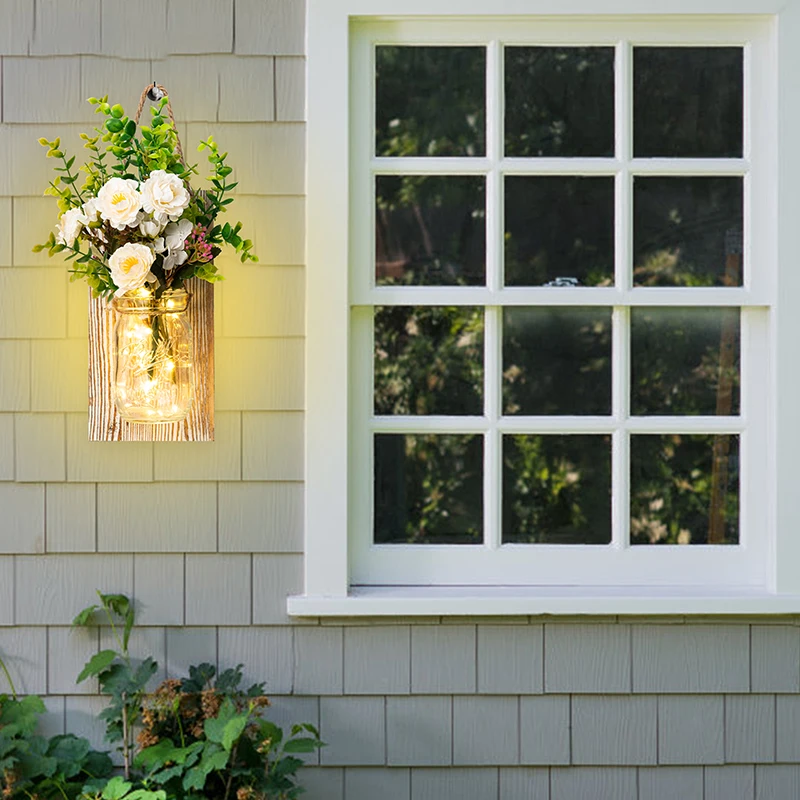 Peony  Eucalyptus Bouquet Mason Lamp Outside Lights Wall Led Square Modern Outdoor Wall Lamps Wall Light  decorative lighting