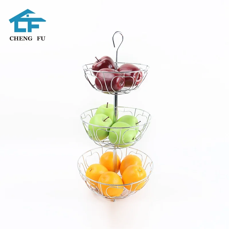 Kitchen Organizer 3 Tier Standing Iron Wire Storage Basket Handle Metal Fruit Basket