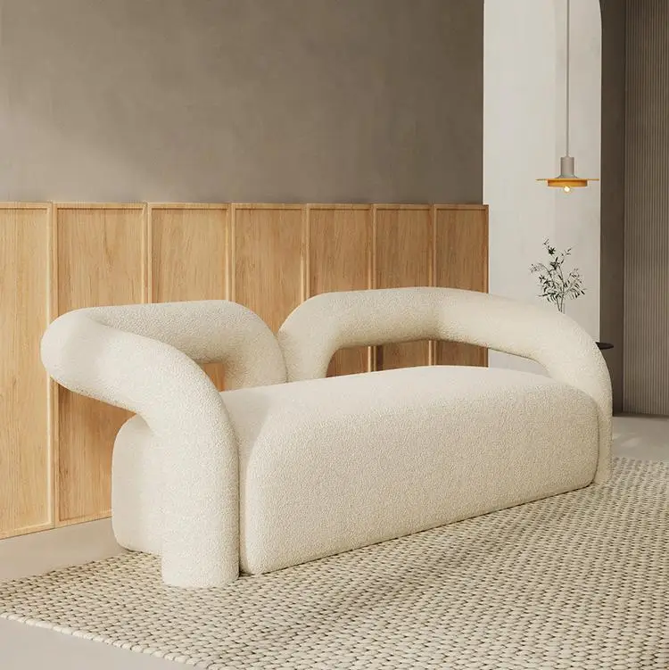 Modern Luxury Nordic Style 2-3 Seat Fabric Sofas Single Curved White Chesterfield Couch Hotel Polart fleece Fluffy White Sofa